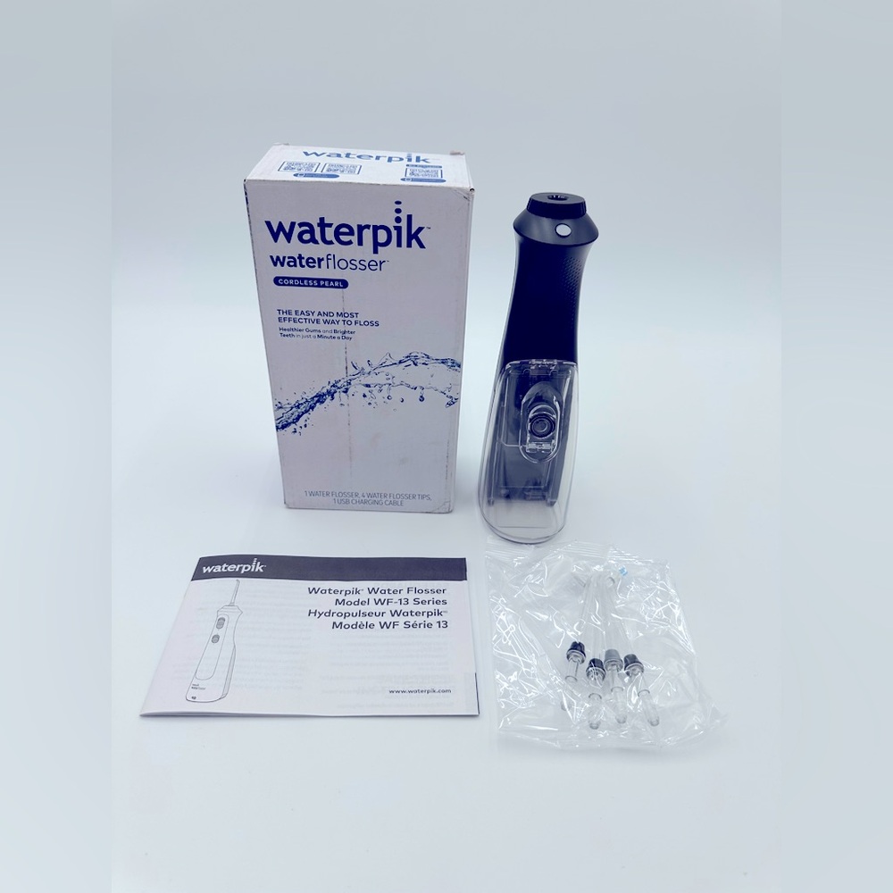 NIB Waterpik Cordless Pearl Rechargeable Portable Water Flosser in Black